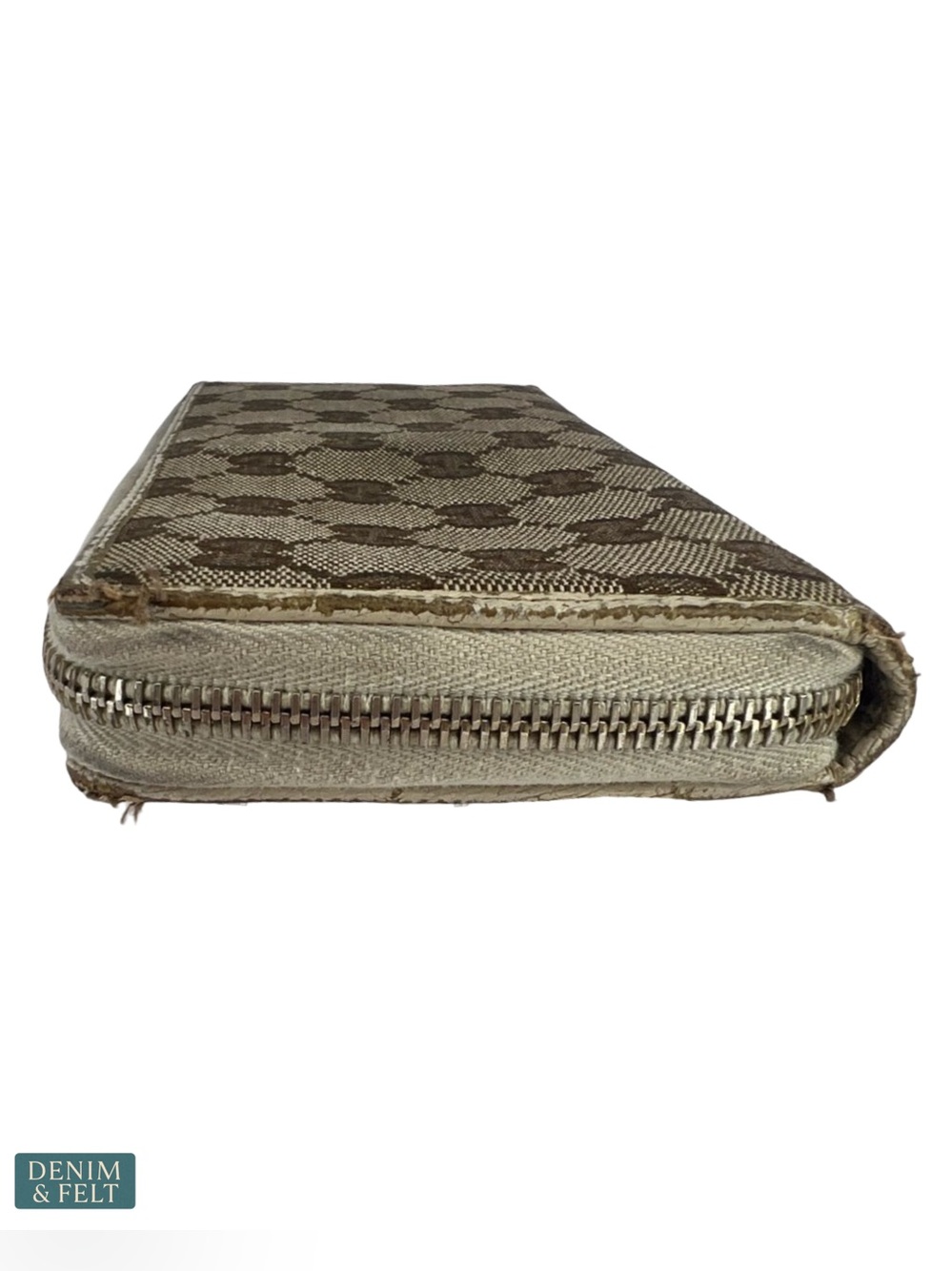 Gucci GG Monogram Zip Around Wallet Beige Ebony Canvas Logo Plate Organizer - Picture 8 of 16